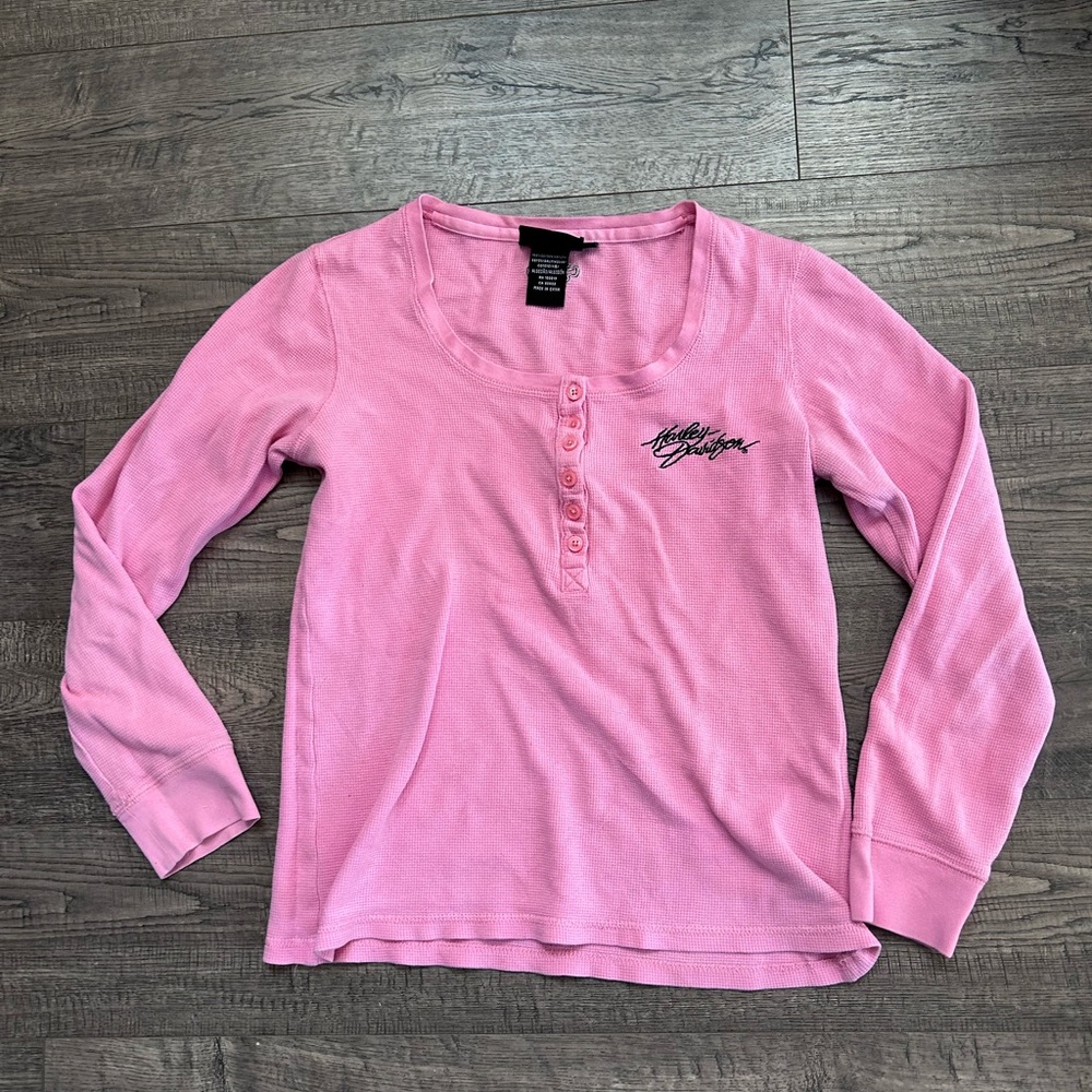 Bubblegum pink Harley Davidson waffle longsleeve